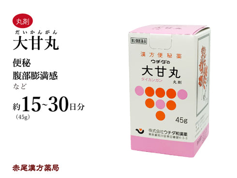 大甘丸 大黄甘草湯 だいかんがん 45g 便秘 頭重 のぼせ 湿疹 皮膚炎 にきび 食欲不振 食欲減退 腹部膨満 腸内異常醗酵 痔 ウチダ和漢薬 丸剤 第2類医薬品